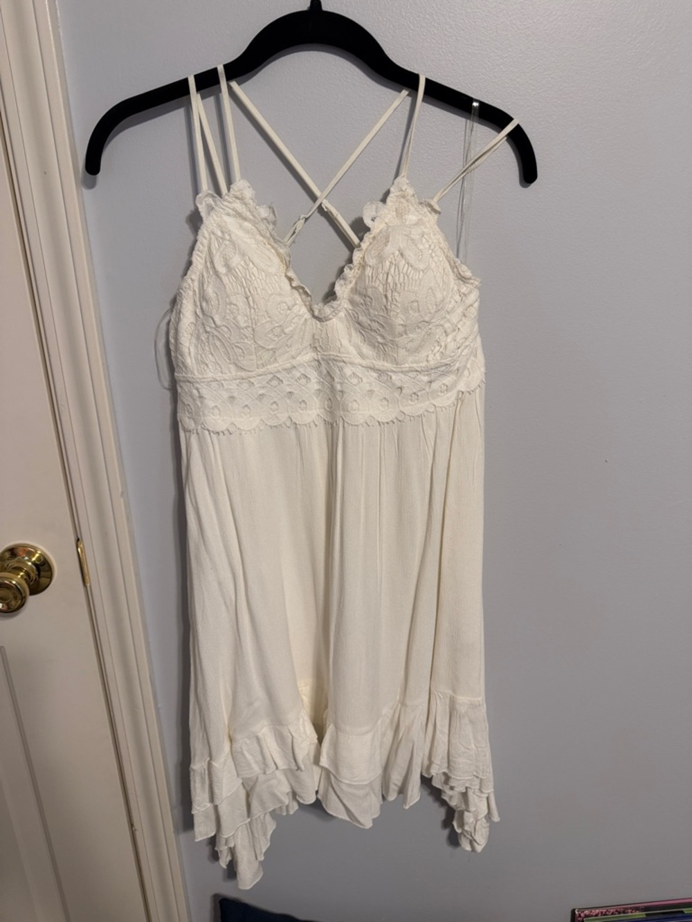 White Lace-Detail Mini Dress with Crisscross Back